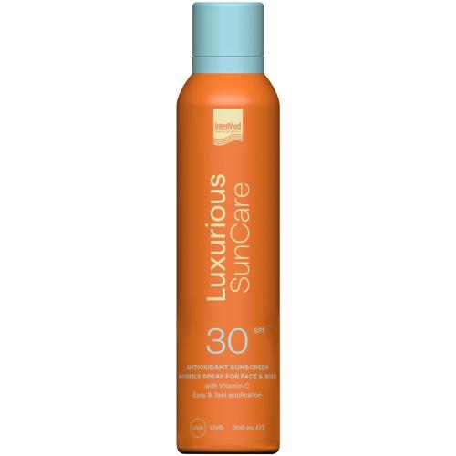 Luxurious Sun Care Antioxidant Sunscreen Invisible Spray Spf30, Διάφανο Αντηλιακό Spray Προσώπου, Σώματος Υψηλής Προστασίας 200ml